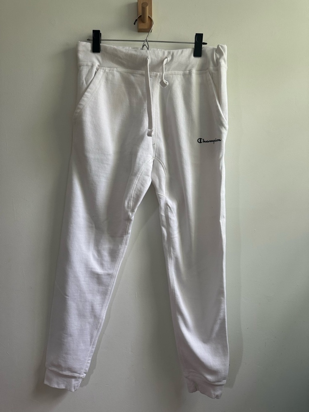 Champion White Men's Fleece Joggers with Script Logo